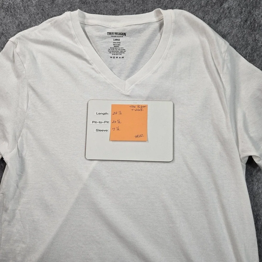 True Religion Brand Jeans Shirt Mens Large White V Neck Red‎ Horseshoe Tee